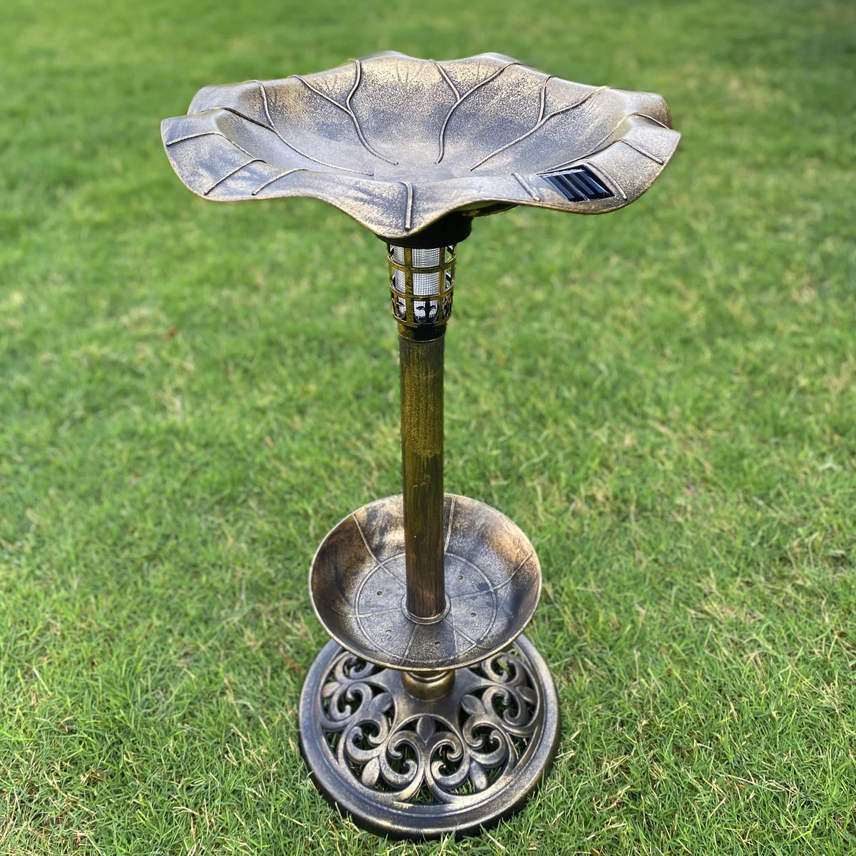 30 Inch Solar Lighted Bird Bath with Planter Bowl M335316
