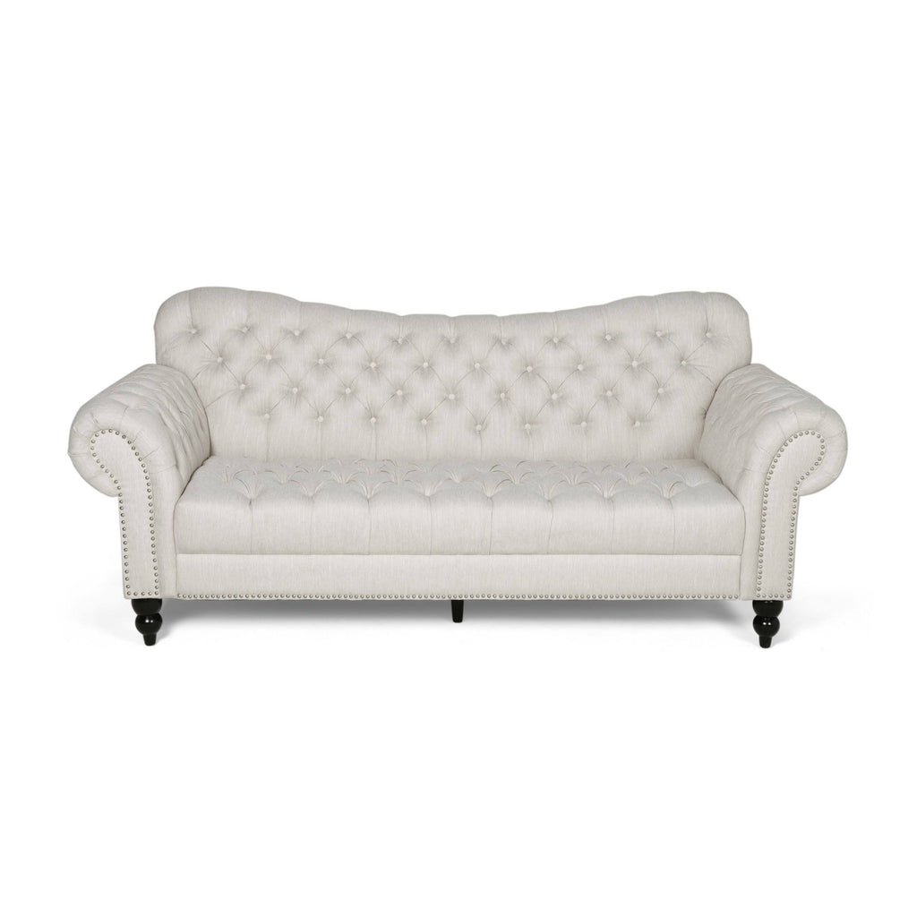 Charcoal Button Tufted Fabric 3 Seater Sofa B3551