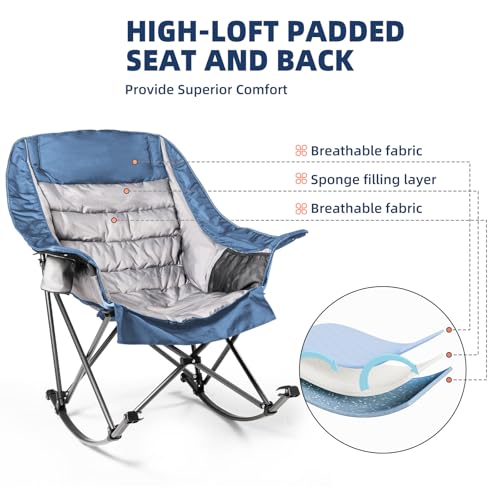 Oversized Padded Rocking Camping Chair with Cup Holder E41942