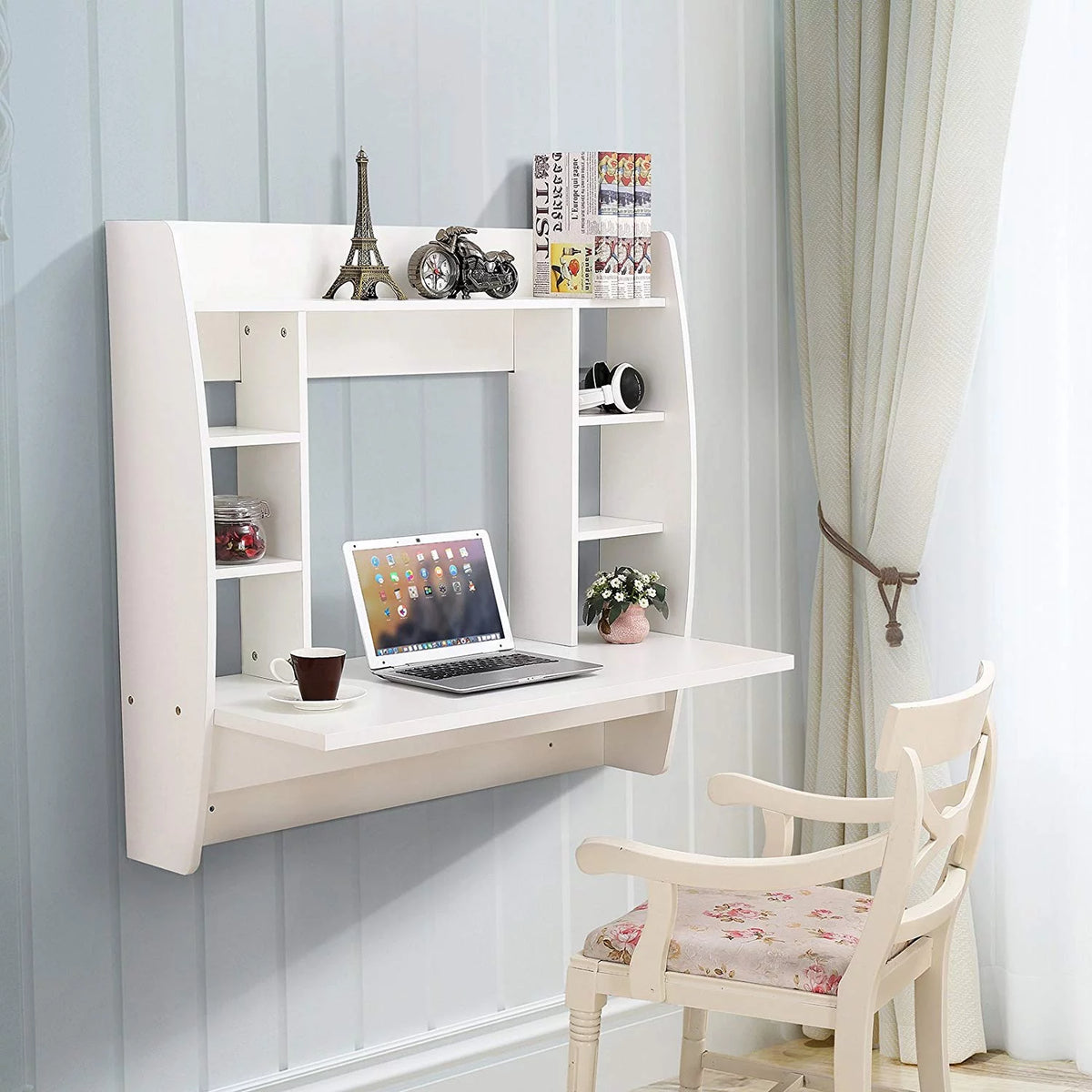 White Wall Mounted Computer Desk with Storage Shelf A37609