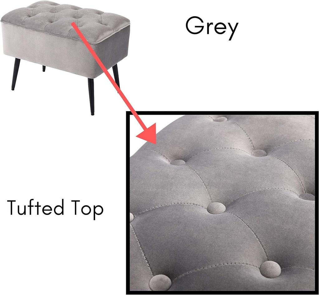 Grey Velvet Ottoman Foot Stool with Steel Legs U515
