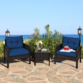 3 Pcs Rattan Patio Conversation Set with Navy Cushions X44598