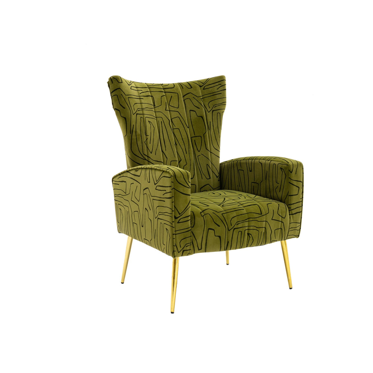 Olive Green Velvet Wingback Armchair with Rose Golden Legs P982