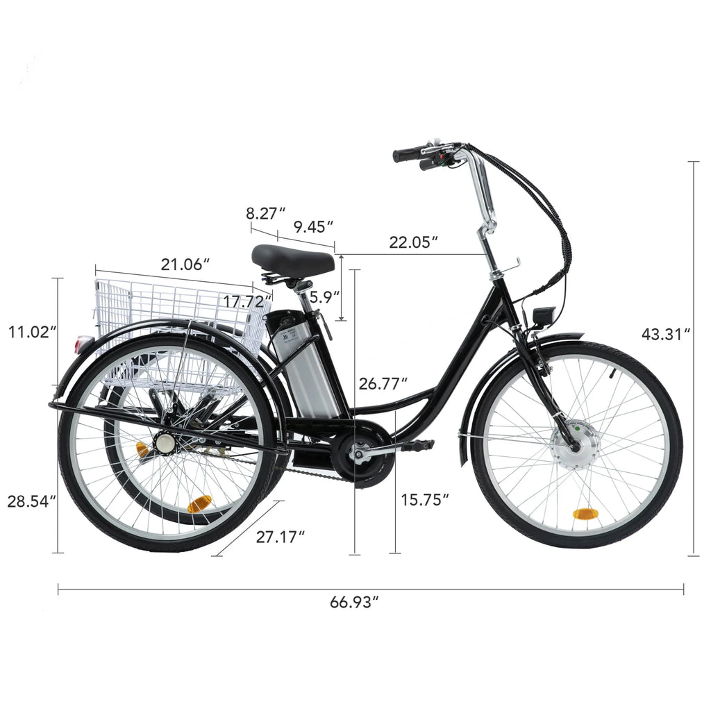 24 Inch 250w 36V Black 3 Wheel Electric Bike F2983