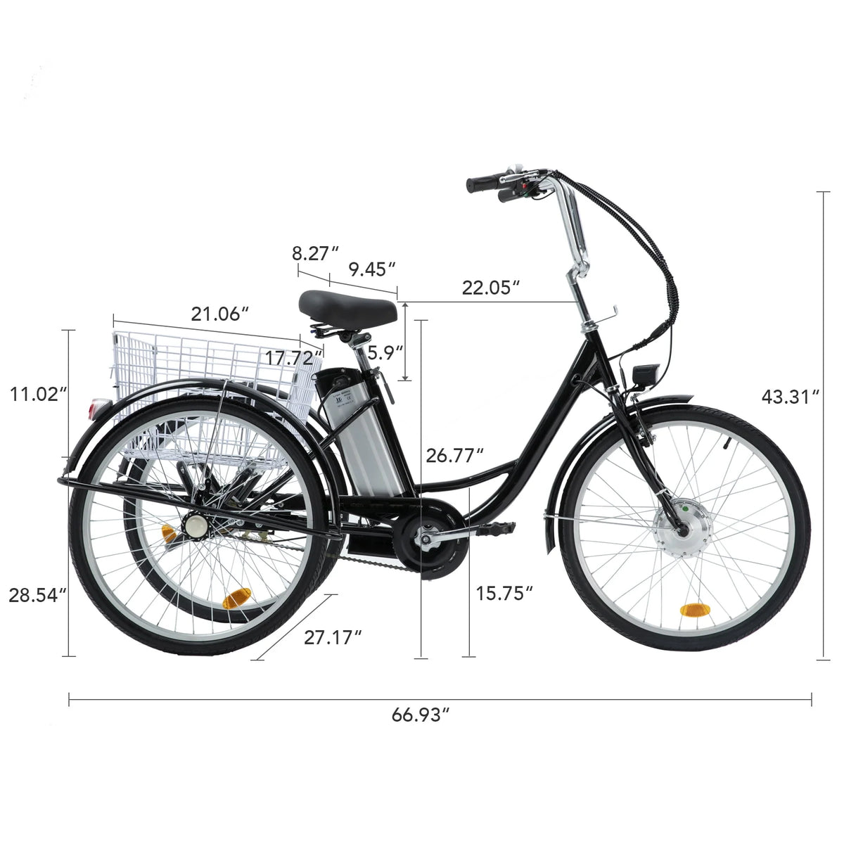 24 Inch 250w 36V Black 3 Wheel Electric Bike F2983