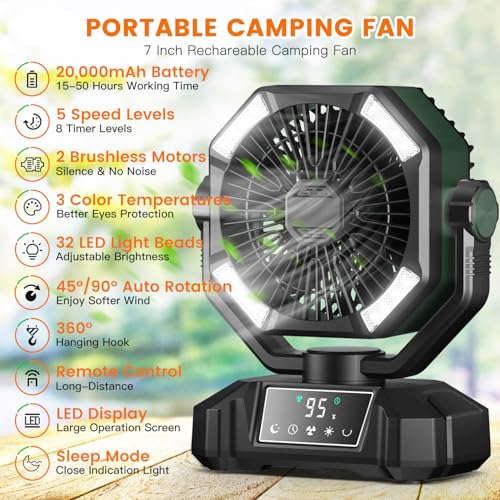 Portable Rechargeable Camping Fan with LED Lantern G584