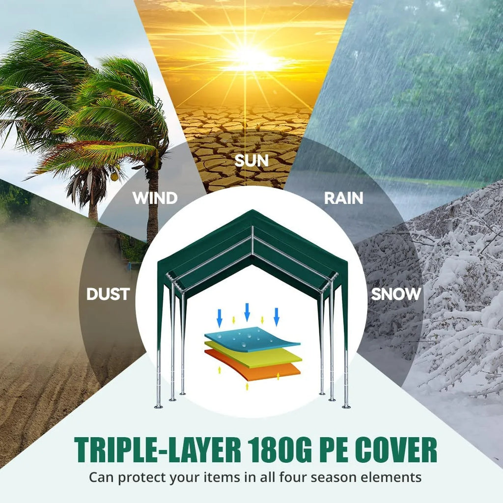 Heavy Duty Carports Car Canopy Garage Boat Shelter Party Tent, Adjustable Height from 9.5 ft to 11 ft E724673