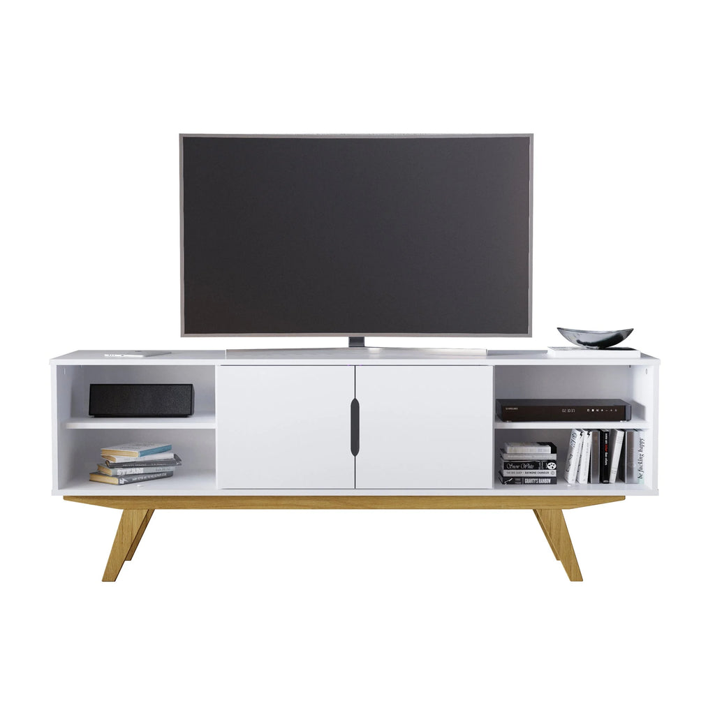 Modern White TV Stand with 4 Open Shelves X44822