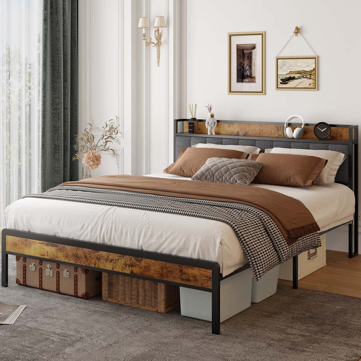 Queen Storage Headboard Metal Bed Frame C87119