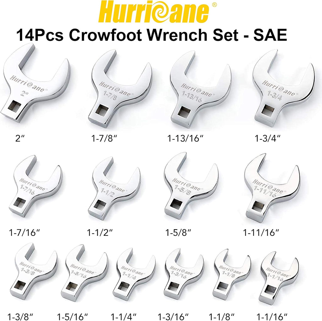 14 Piece SAE Jumbo Crowfoot Wrench Set with Storage Tray F553