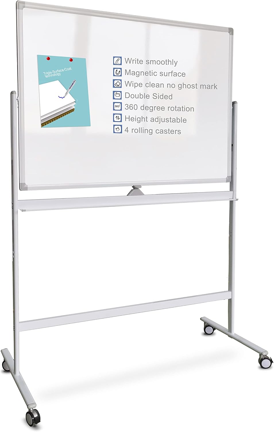 32 x 48 Inches Double Sided Height Adjustable Rolling White Board with Casters Z3934