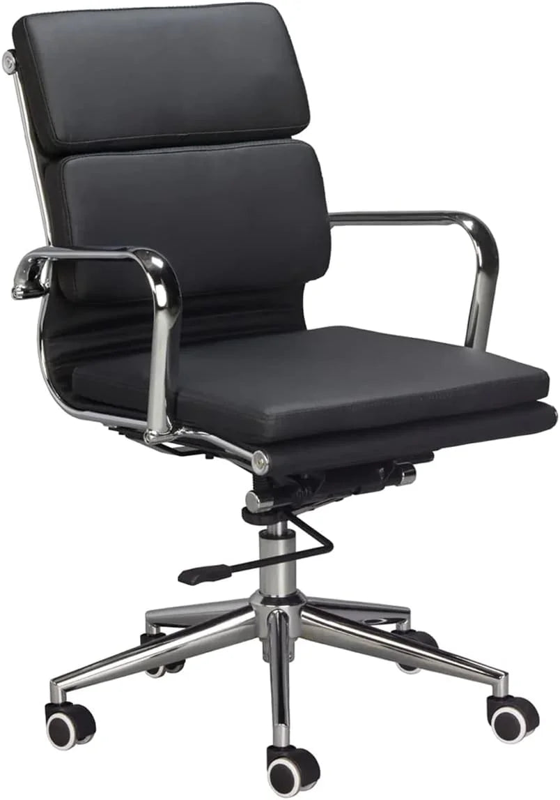 PU Black Leather Medium Back Office Chair with Swivel Tilting Mechanism E1170