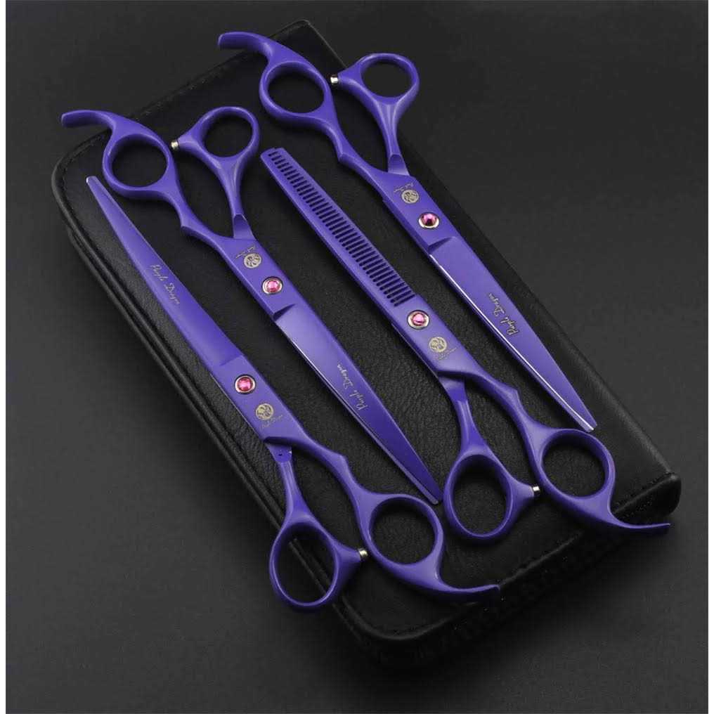 7.0 inch 4PCS Pet Grooming Scissors Kit Steel Straight Curved Thinning Blade Q14892
