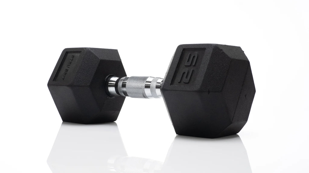25 lb Black Hex Rubber Dumbbell W713