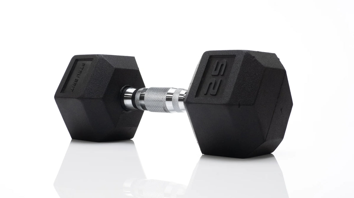 25 lb Black Hex Rubber Dumbbell W713