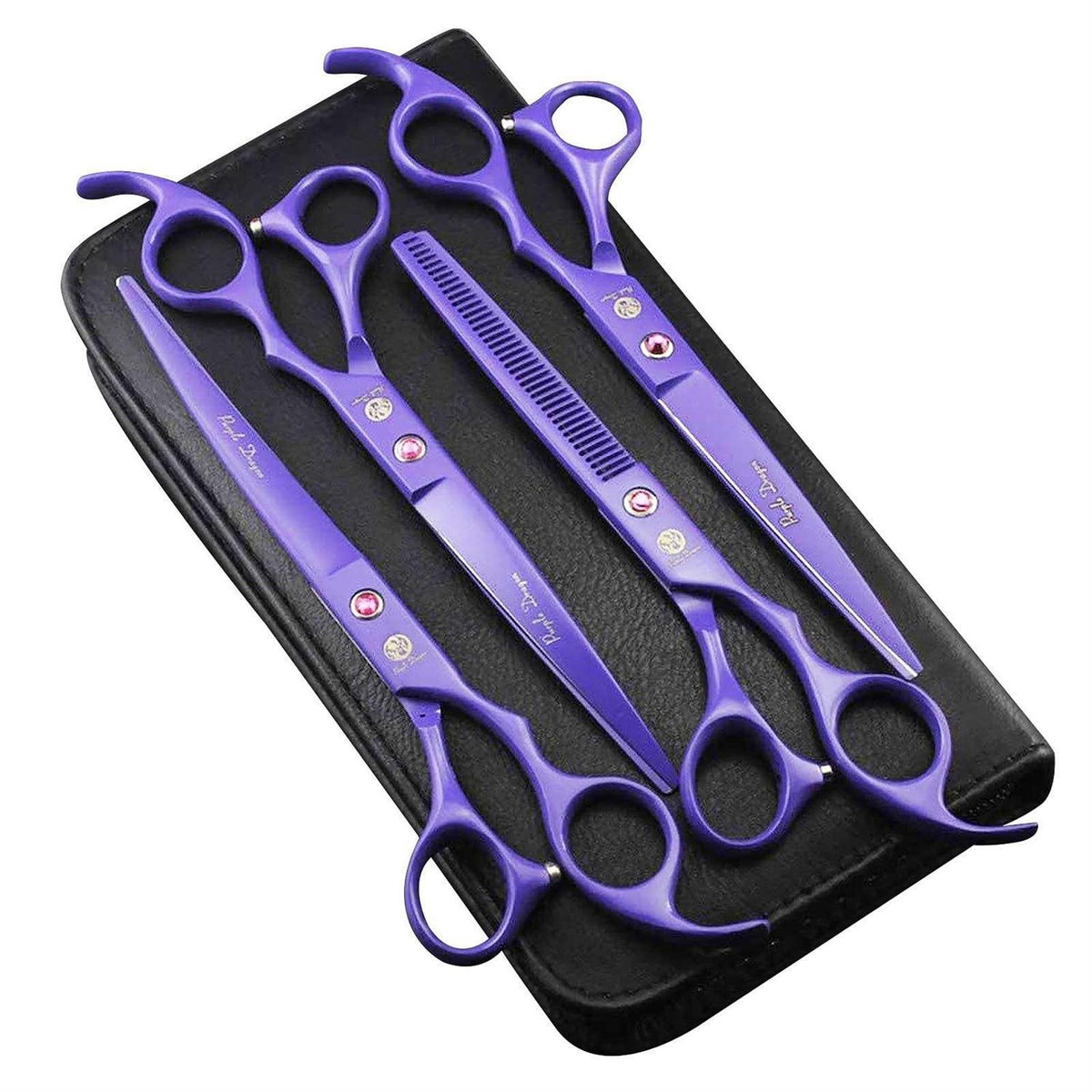 7.0 inch 4PCS Pet Grooming Scissors Kit Steel Straight Curved Thinning Blade Q14892