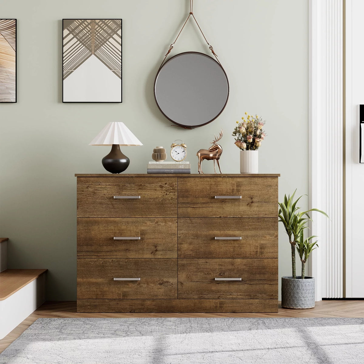 White 6 Drawer Wood Dresser S95173