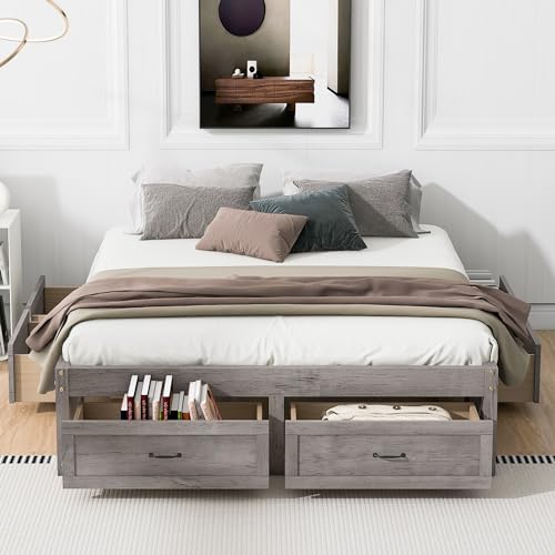 Full Size Wood Platform Bed with 6 Drawers Z793